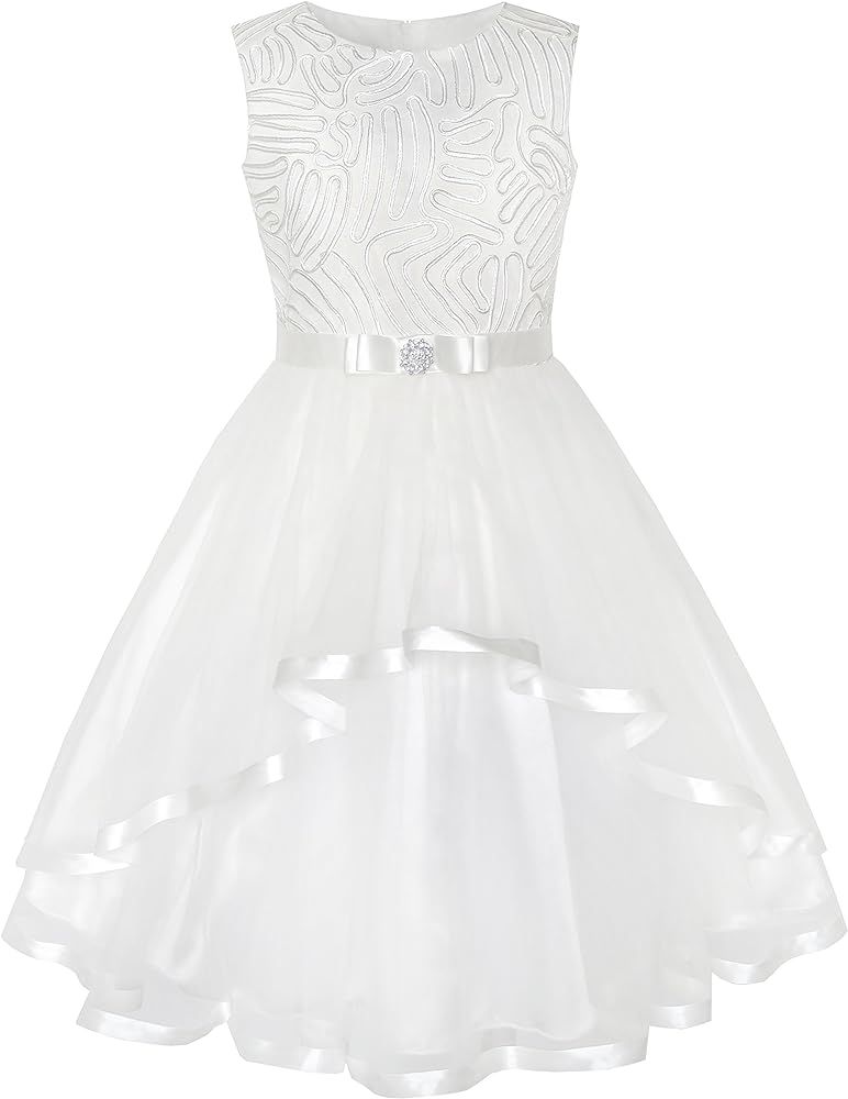 Sunny Fashion Flower Girls Dress Blue Belted Wedding Party Bridesmaid Size 4-12 | Amazon (US)