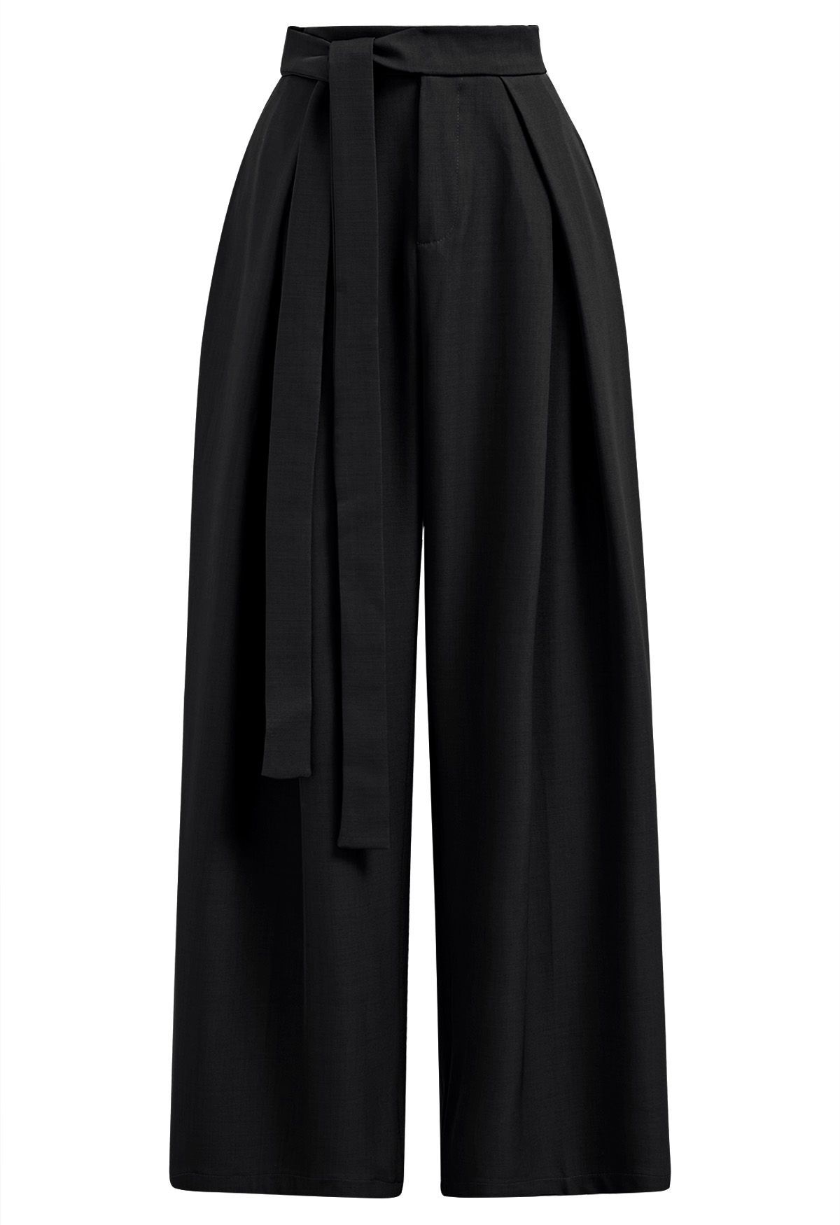 Fixed Belted Side Pockets Straight-Leg Pants in Black | Chicwish