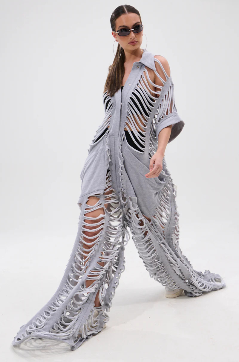 OVER IT DISTRESSED FRENCH TERRY JUMPSUIT | AKIRA