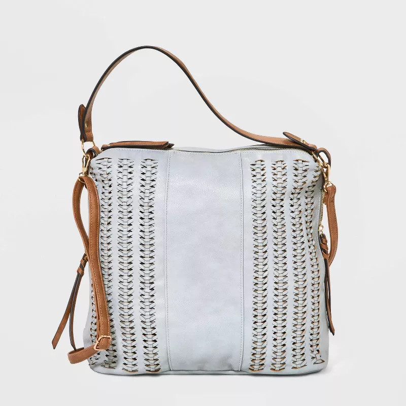 VR NYC Multi Zip Woven Shoulder Handbag - Blue | Target