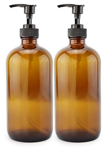 16-Ounce Amber Glass Bottles w/ Pump Dispensers (2-Pack); Refillable Lotion Liquid Soap Pump Brown B | Amazon (US)
