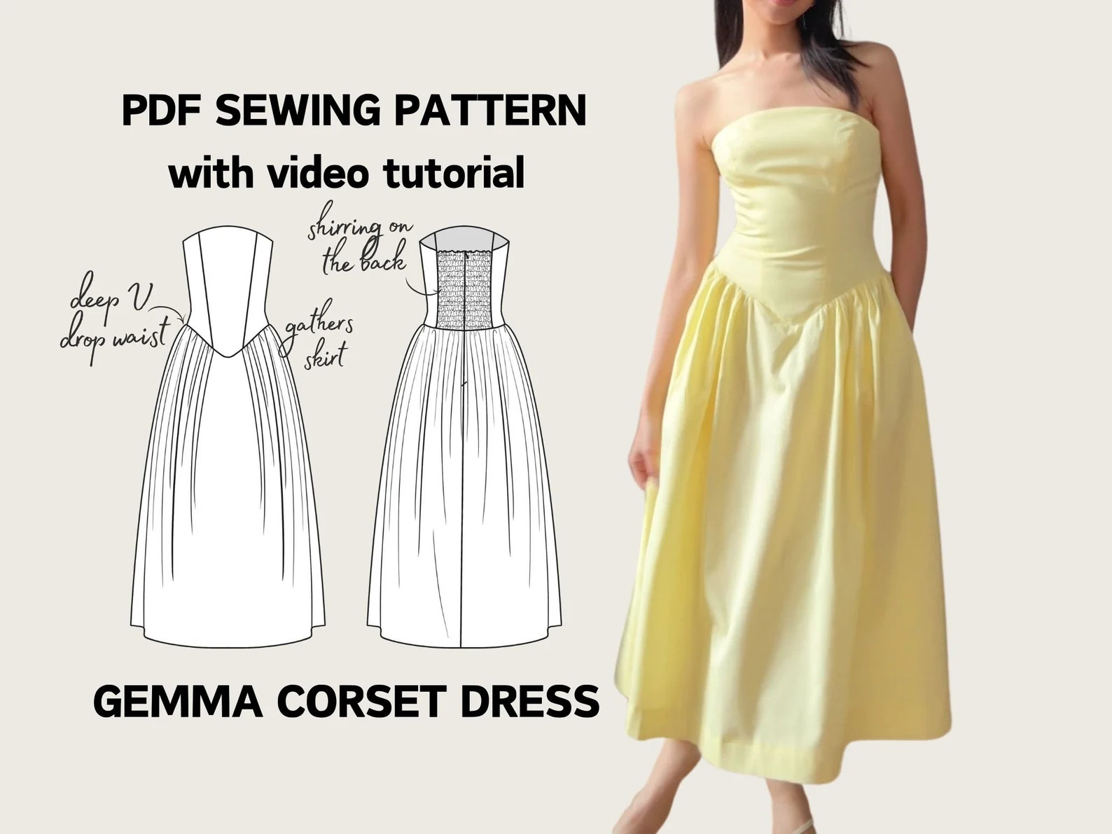 Drop Waist Corset Style Dress PDF Digital Sewing Pattern - EU 32-52 US 0-20 - Instant Download - ... | Etsy (US)