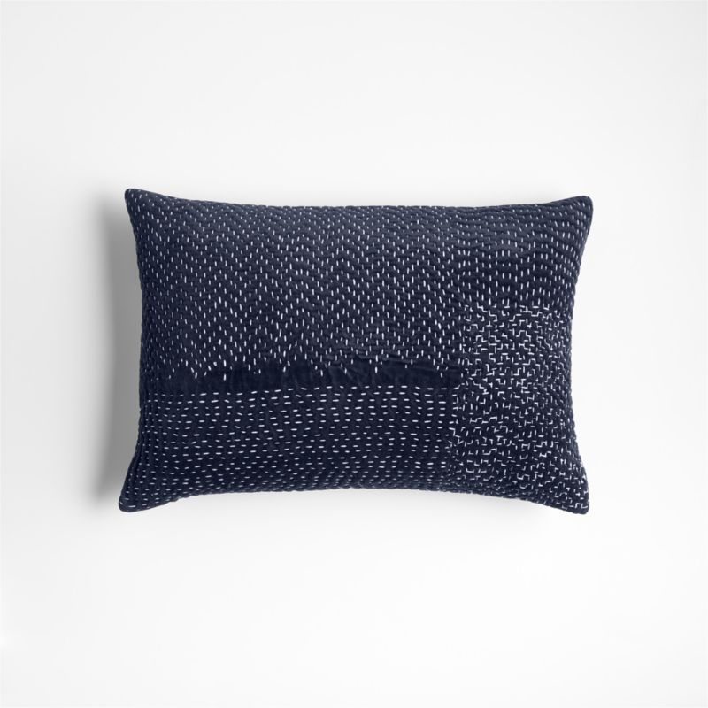 Sashiko Organic Cotton Velvet 22"x15" Deep Indigo Blue Throw Pillow with Feather Insert + Reviews... | Crate & Barrel