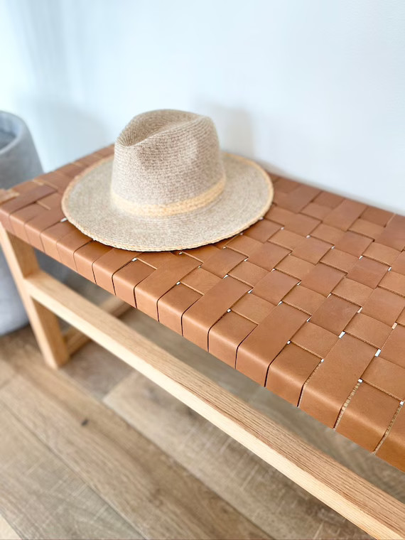 Woven Leather Bench in Cognac Tan | Etsy | Etsy (US)