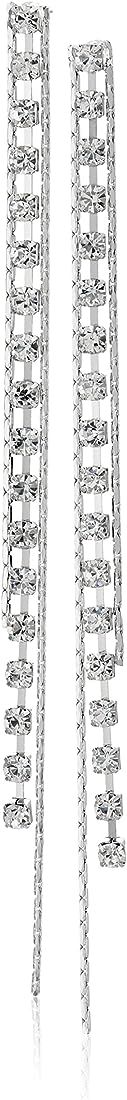 GUESS "Basic" Silver Crystal Rhinestone Linear Drop Earrings | Amazon (US)