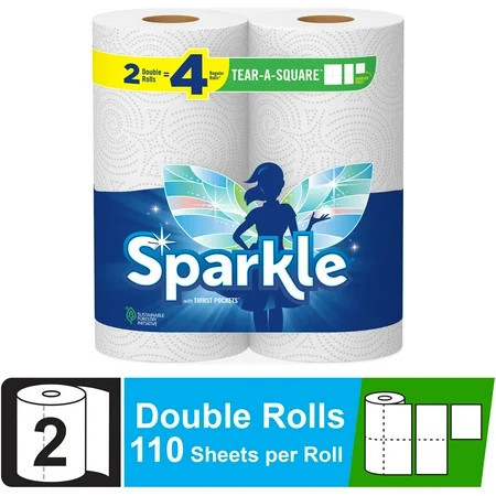 Sparkle Tear-a-Square Paper Towels, 2 Double Rolls | Walmart (US)