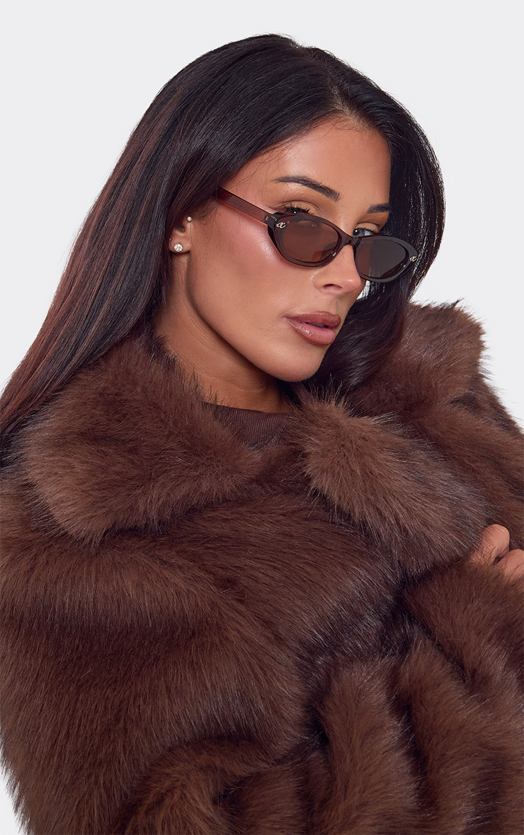 Cateye Shaped Tinted Lense Thin Framed Sunglasses In Brown | EGO (UK)