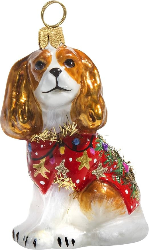 Joy To The World Blenheim Cavalier King Charles Spaniel in Ugly Christmas Sweater Polish Ornament | Amazon (US)