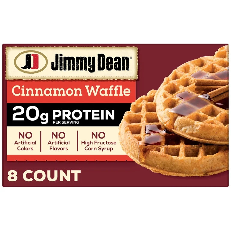 Jimmy Dean Protein Cinnamon Waffles, Fully Cooked Breakfast, 11.28 oz, 8 Count (Frozen) | Walmart (US)