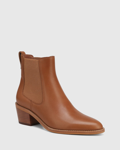 Jocelyn Dark Cognac Leather Block Heel Ankle Boot | Wittner