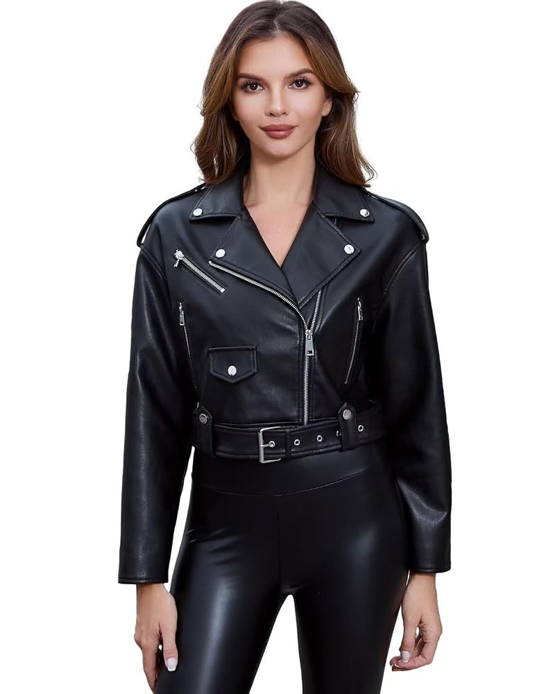 DIASHINY Faux Leather Jacket For Women Crop Short Cropped PU Slim Zip Up Moto Biker Coat Motorcyc... | Amazon (US)