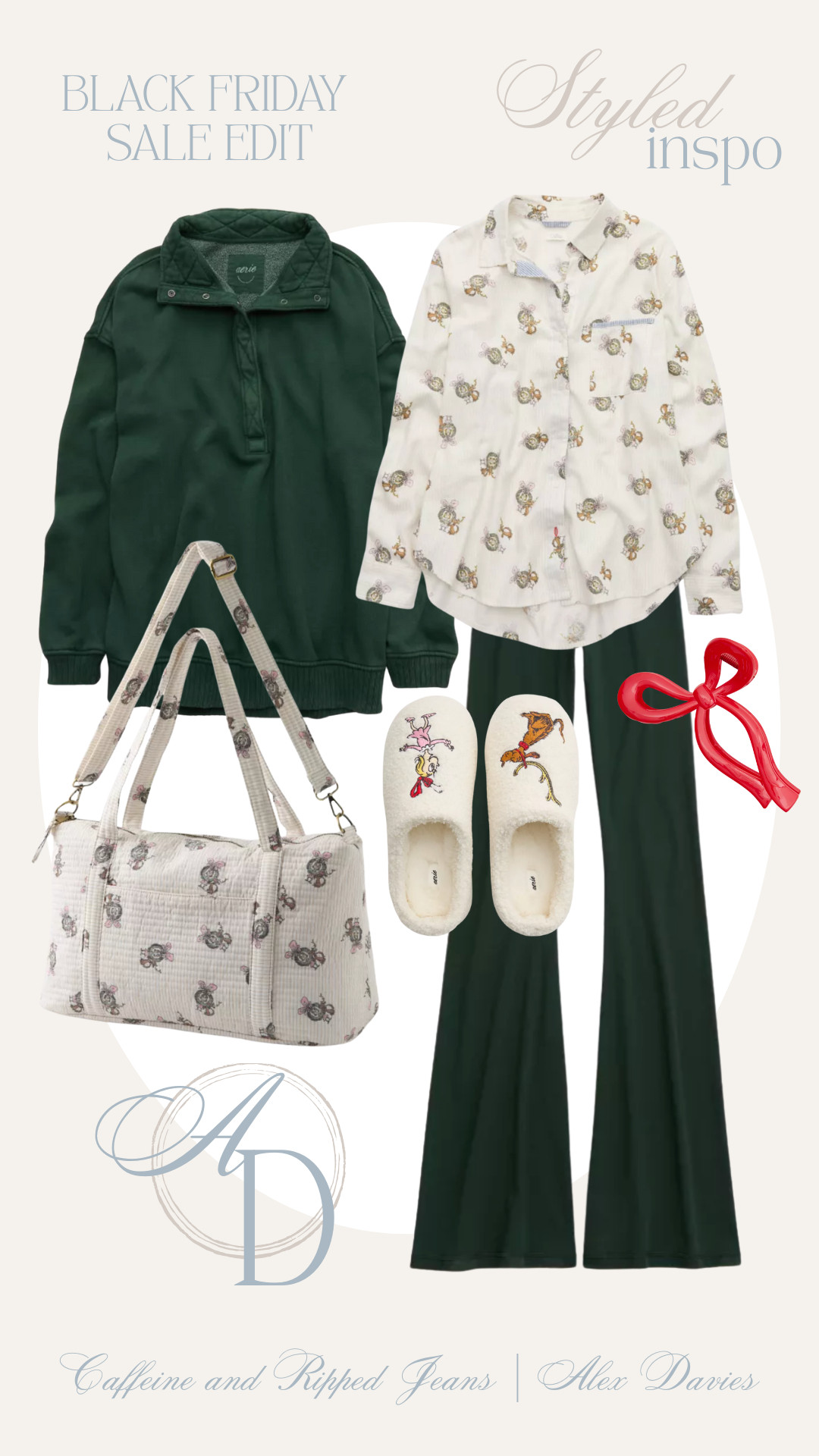 // some of my favorite aerie pieces on sale for Black Friday!! you need these leggings and sweatshirt if you don't own them already!! Seriously the best! // aerie loungewear // cute loungewear // grinch pajamas // cindy lou who pajamas // 

 #LTKCyberWeek #LTKGiftGuide #LTKHoliday