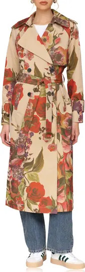 Rose Print Belted Double Breasted Cotton Blend Trench Coat | Nordstrom