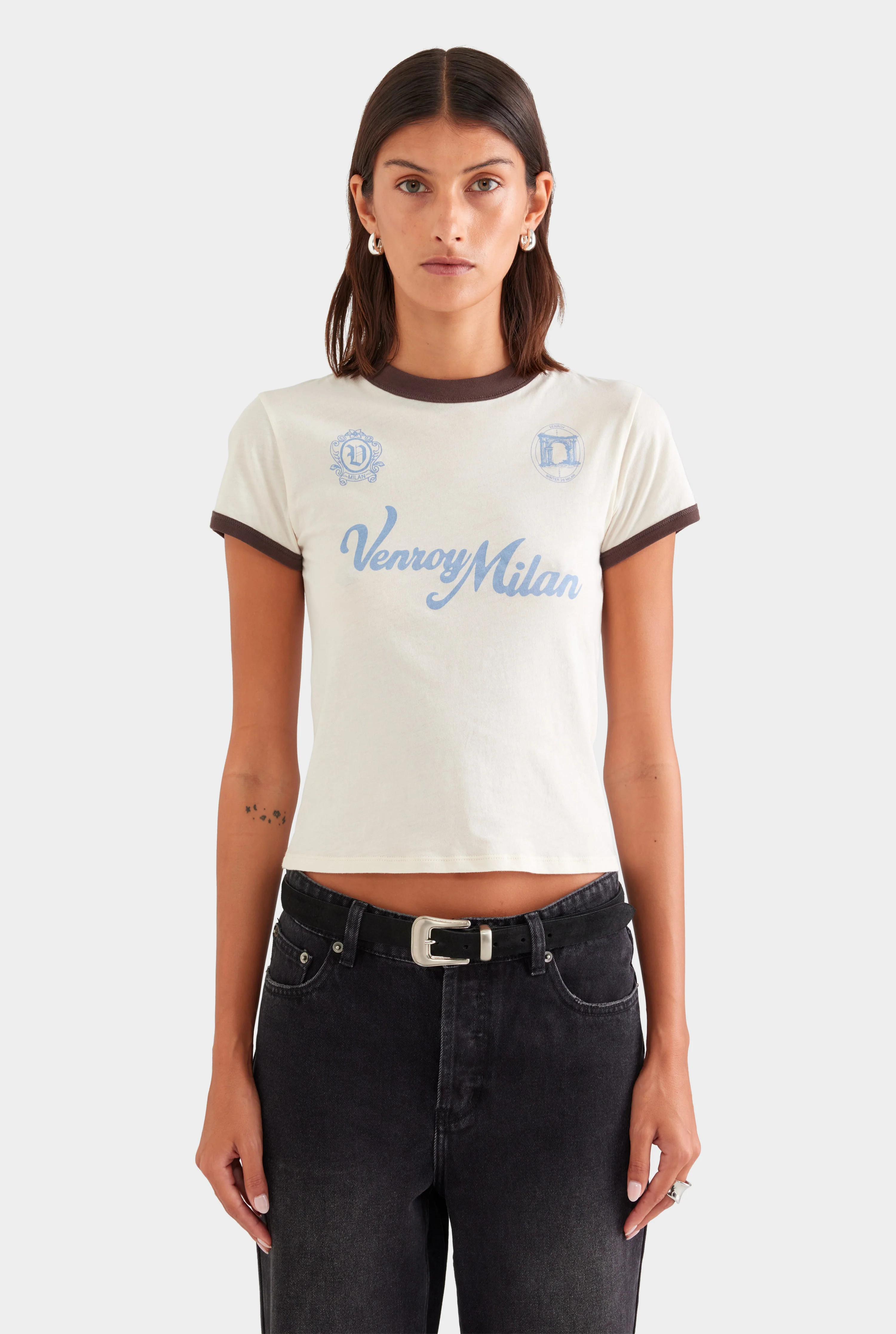 Lightweight Cotton Baby Tee Cream/Chocolate | Venroy | Venroy AU