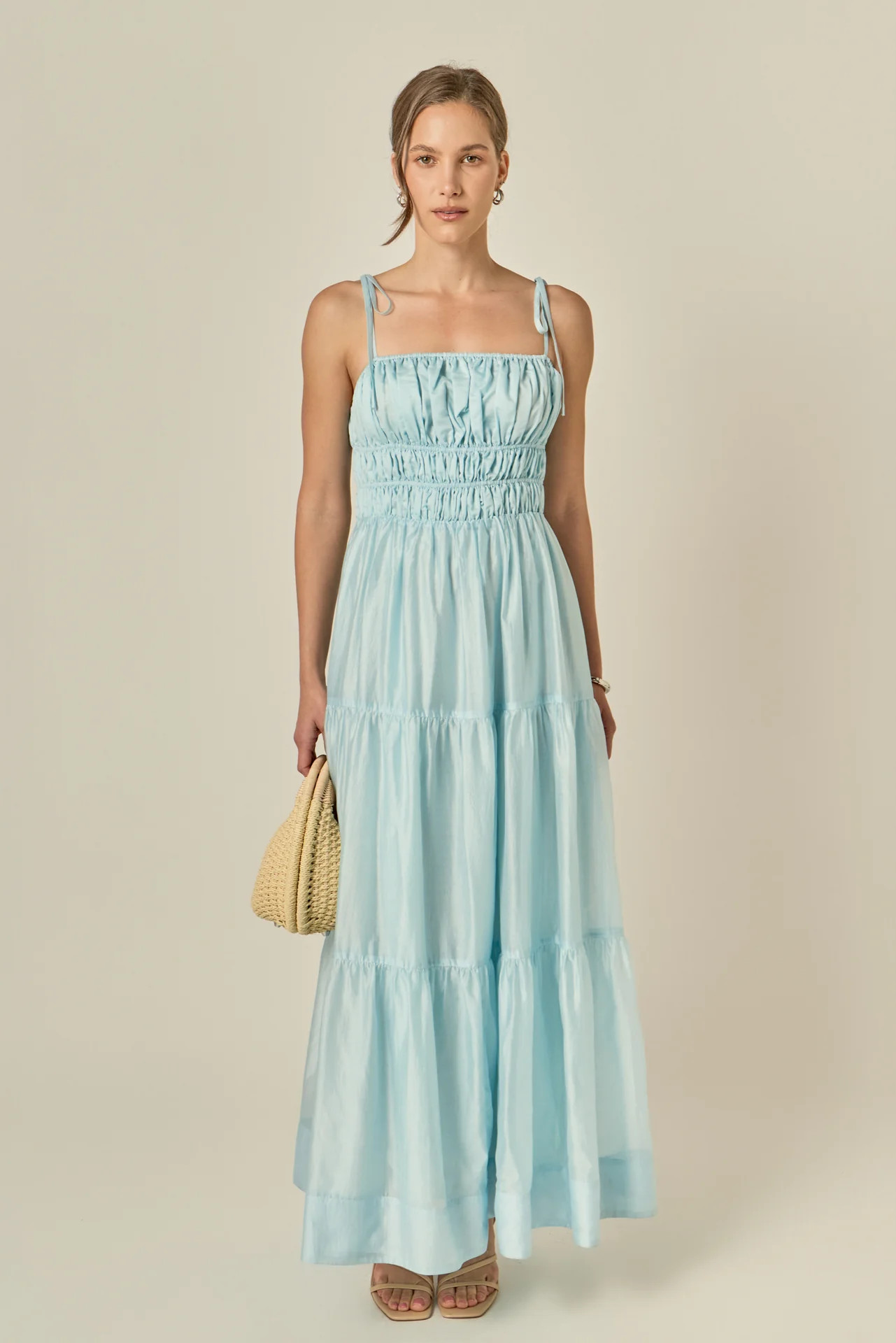 Smocked Tie Strap Maxi Dress | English Factory