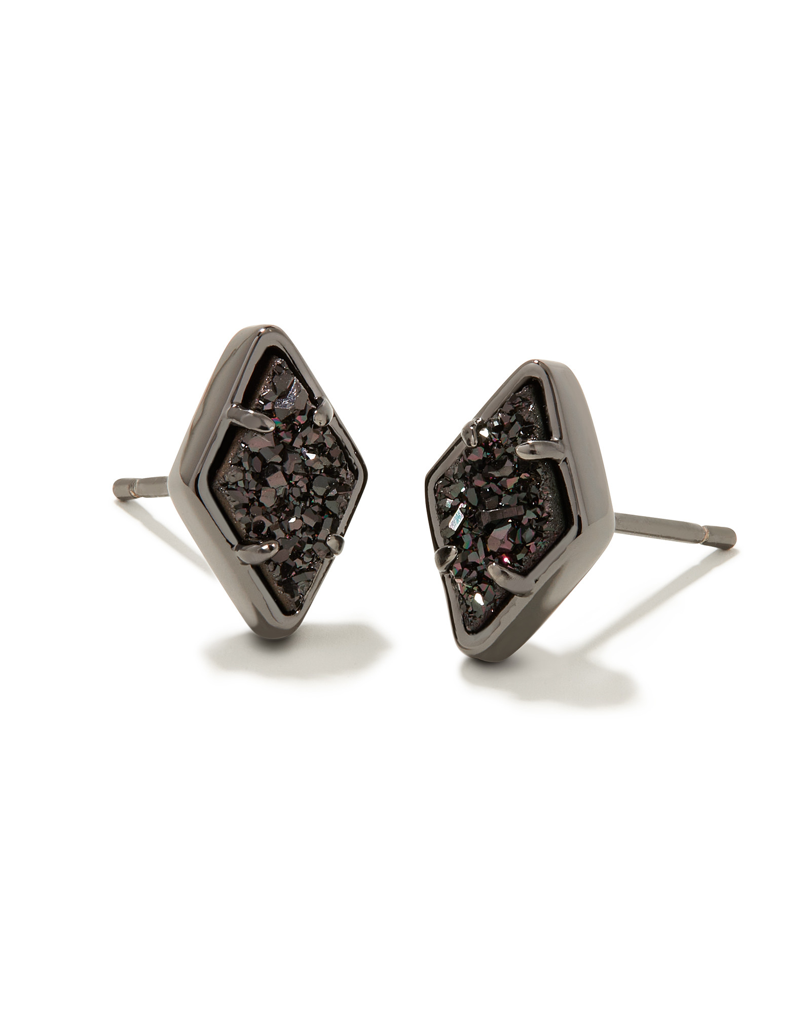 Kinsley Gunmetal Stud Earrings in Black Drusy | Kendra Scott