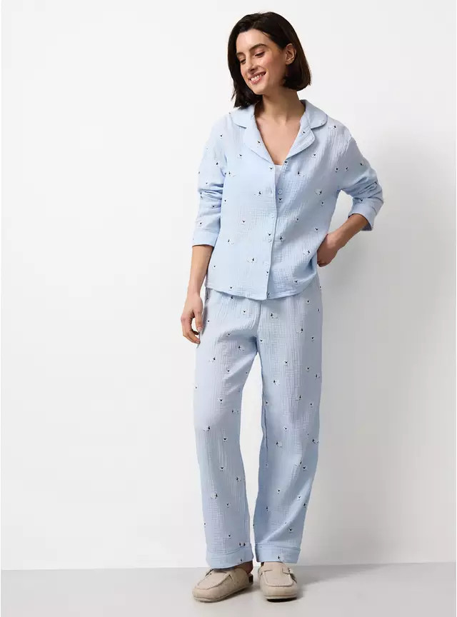 Blue Easter Sheep Print Double Cloth Traditional Pyjamas S | Tu Clothing