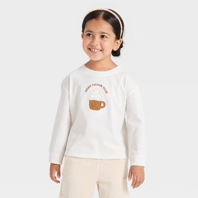 Toddler Girls' Long Sleeve Relaxed T-Shirt - Cat & Jack™ Cream | Target