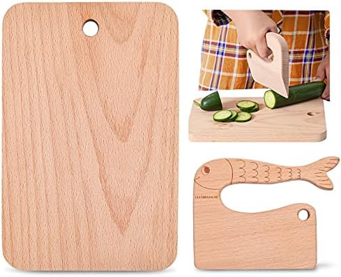 2 Pieces Kids Knife Set for Cooking, with Wood Cutting Board, Safe Wooden Kids Knife, Montessori Toy | Amazon (US)