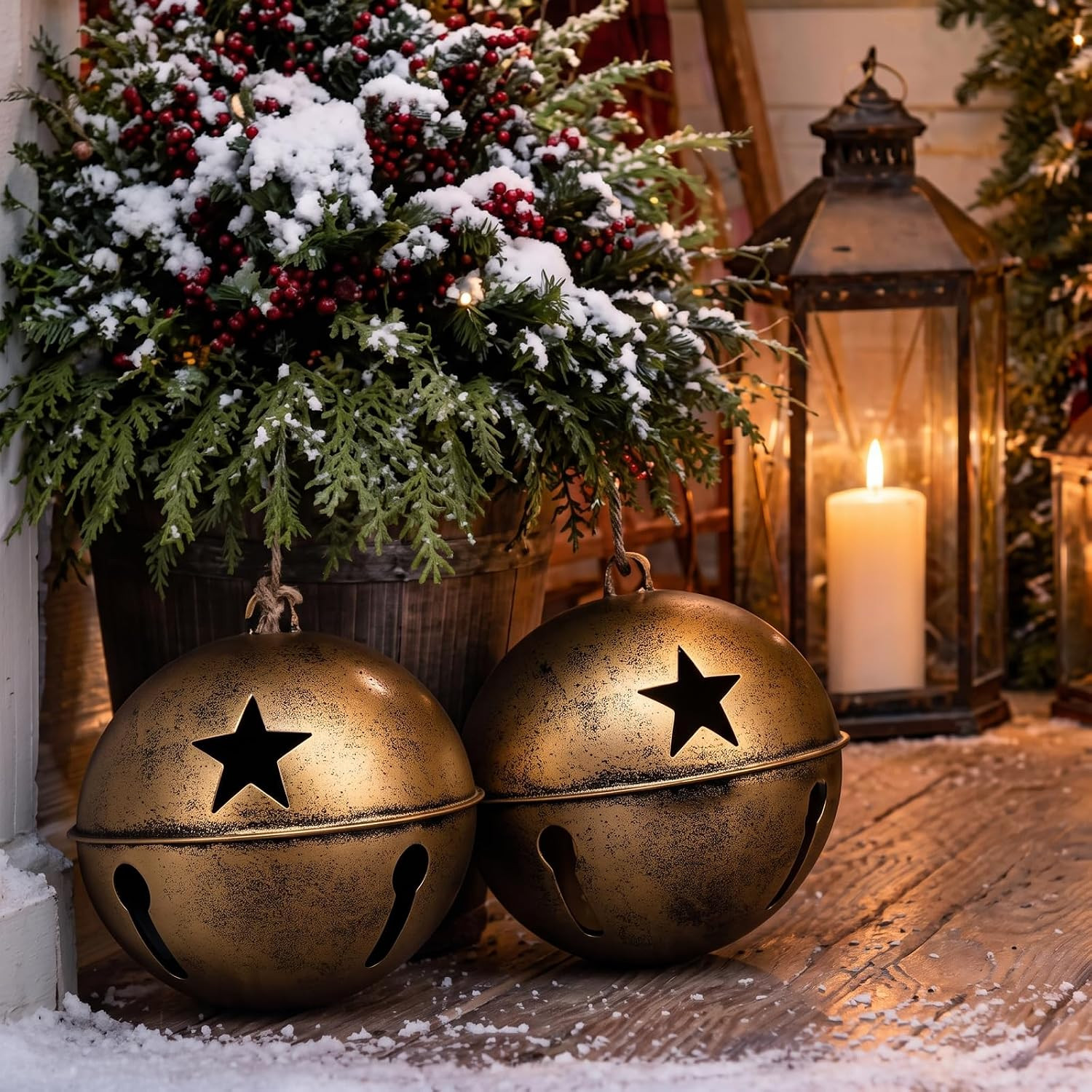 Civaner 2 cascabeles de Navidad grandes de metal de 8 pulgadas, bronce | Amazon (US)