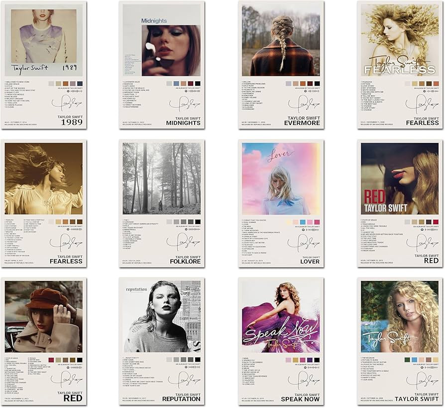 DESHVA Taylor 12 Piece Set on Poster (Unframed, 8x12 Inch - 12 Count) Love, 1989, Midnights, Spea... | Amazon (US)