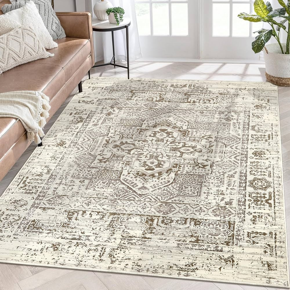 Lahome Boho Washable Area Rug 6x9 for Living Room, Large Low Pile Non-Slip Carpet for Bedroom wit... | Amazon (US)