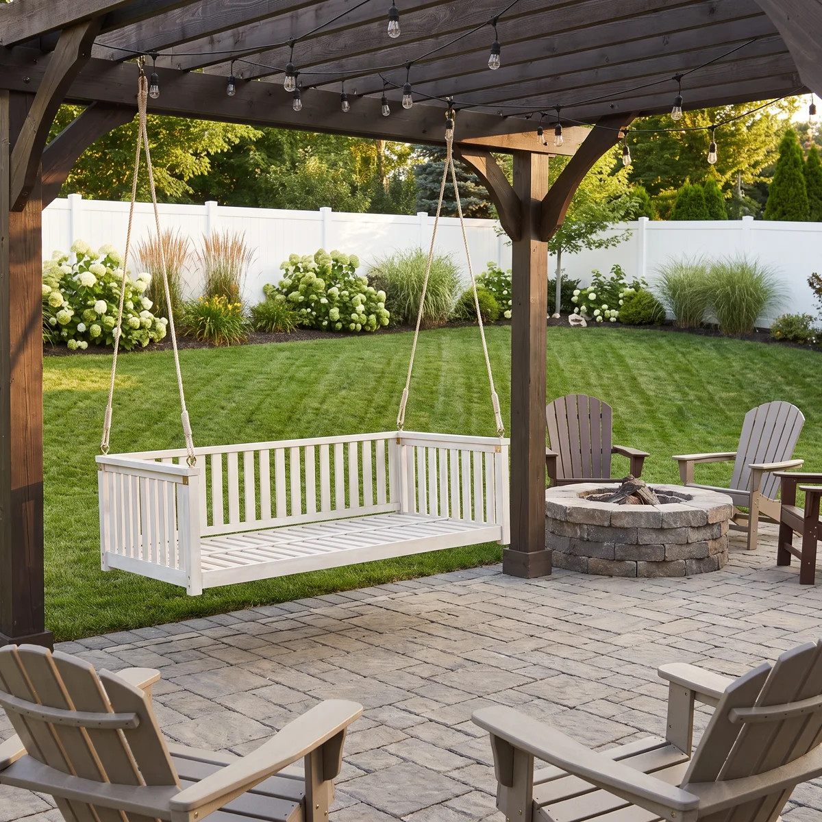 Minimalist Solid Wood Twin Size Porch Swing Bed with Hanging Ropes, Safe Sloped Frame Outdoor Swi... | Wayfair North America