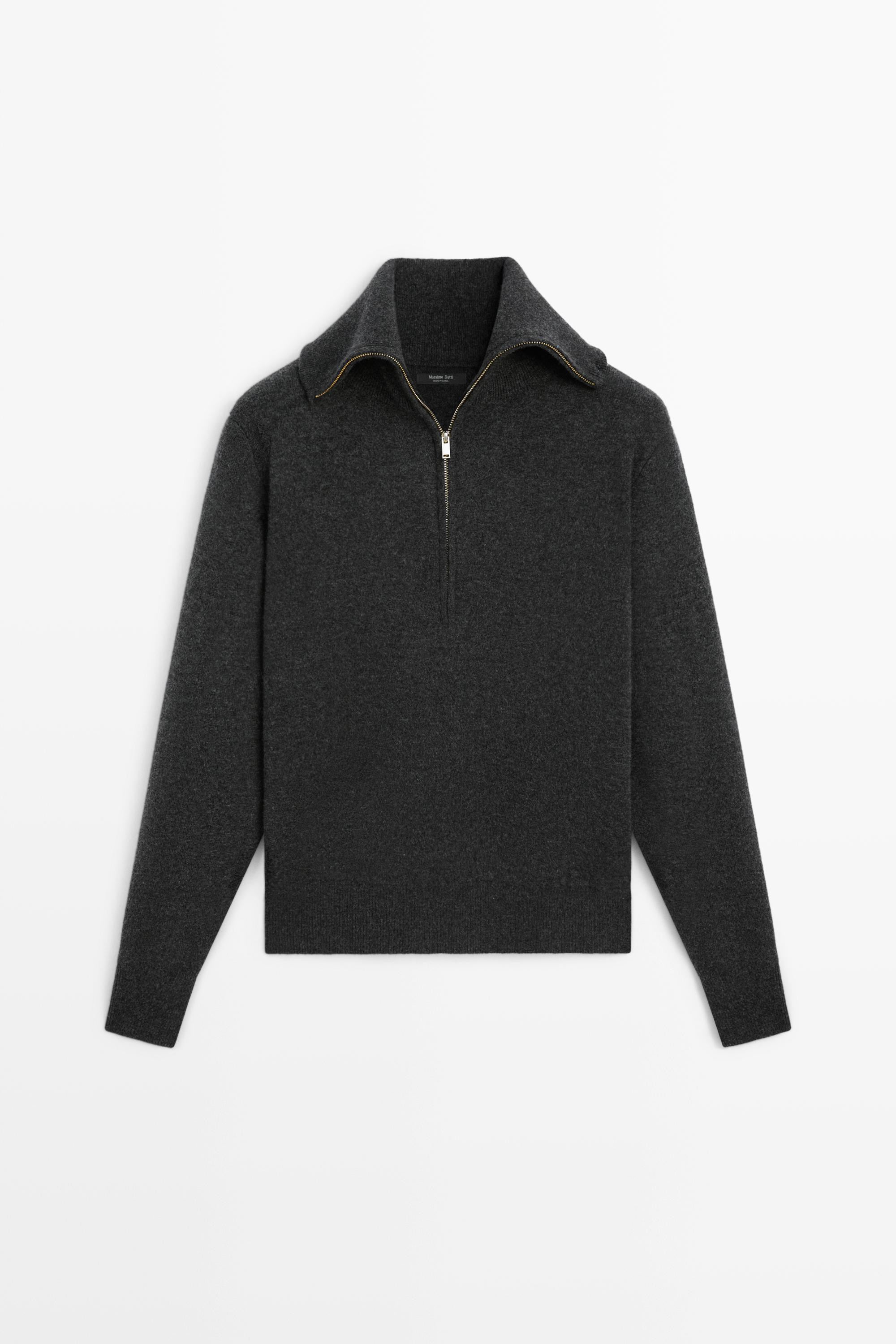 Wide collar zip-up knit sweater | Massimo Dutti UK