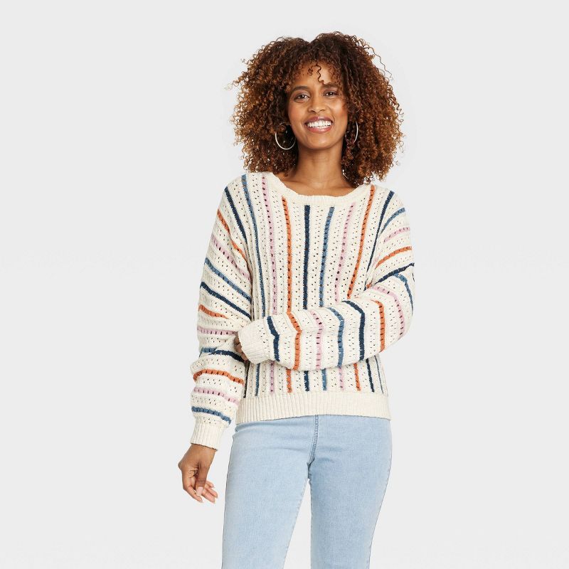 Women's Crewneck Pullover Sweater - Knox Rose™ Ivory Striped | Target