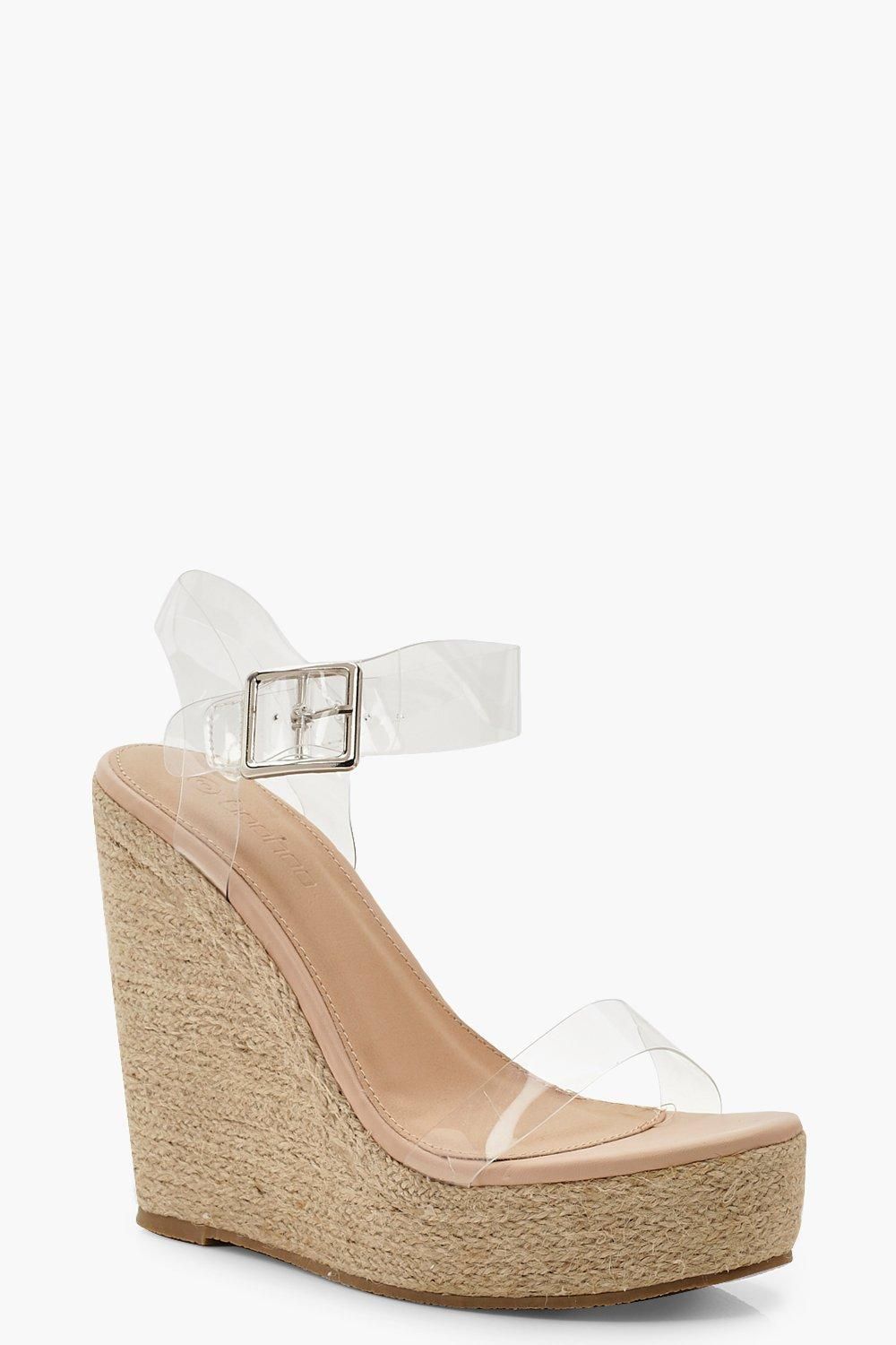 Womens Clear Strap Espadrille Wedges - Brown - 8 | Boohoo.com (US & CA)