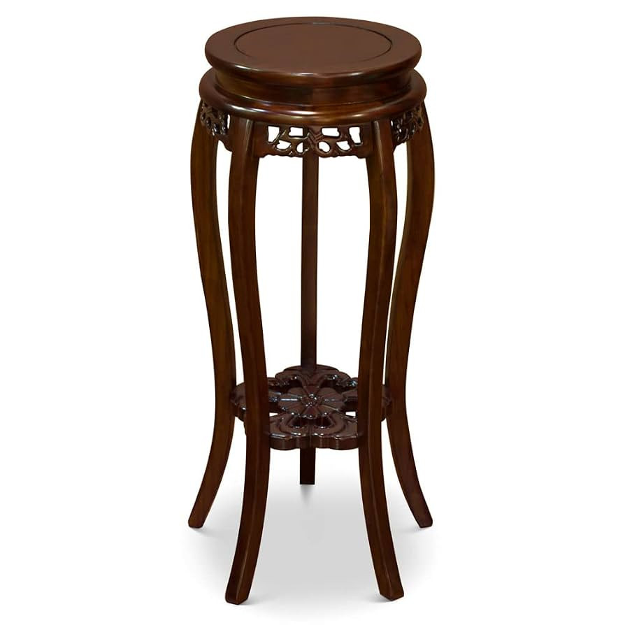 ChinaFurnitureOnline Elmwood Oriental Pedestal, Flower Motif in Mahogany Finish | Amazon (US)