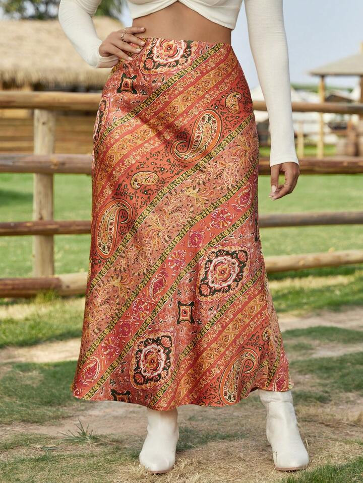 SHEIN VCAY Plus Mermaid Hem Paisley Print Skirt | SHEIN