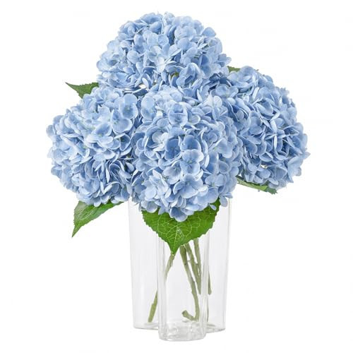 DuHouse 3Pcs Large Hydrangea Artificial Flowers,Latex Real Touch Hydrangeas Lifelike Hydrangea Flower for Home Wedding Bouquets Centerpieces Party Living Room Decoration(Blue) | Amazon (US)
