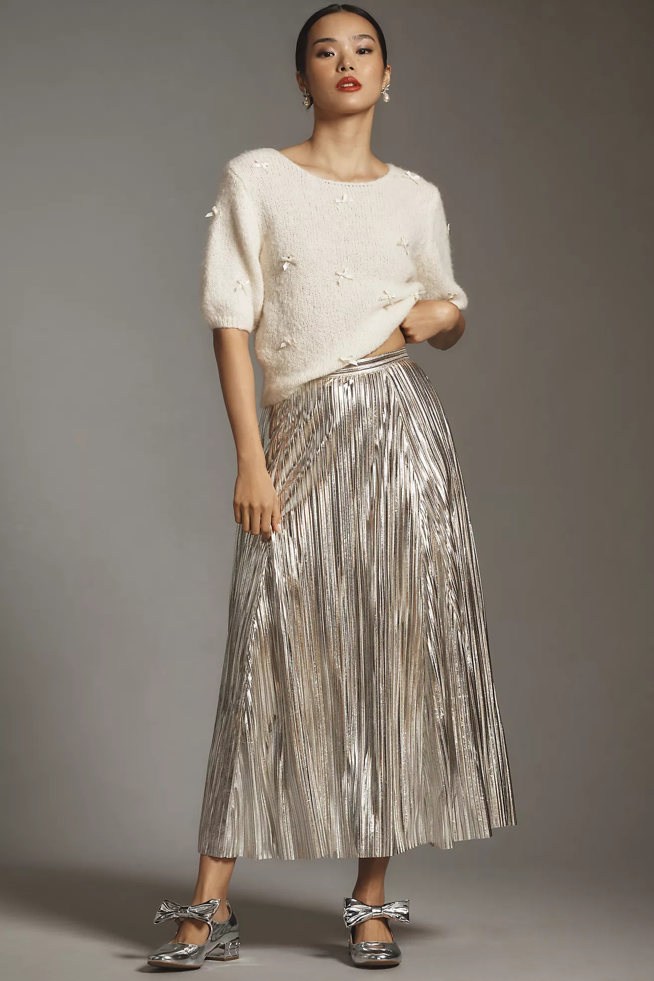 By Anthropologie Metallic Pleated Midi Skirt | Anthropologie (US)