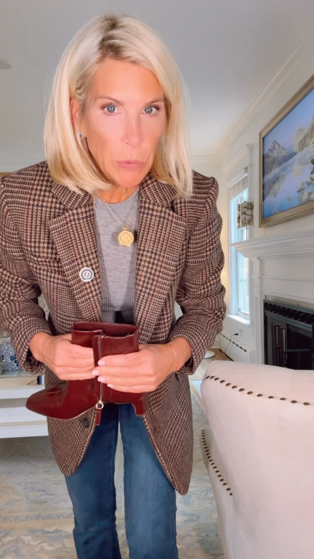 Best burgundy booties ever !!  Paired with an oversized tweed blazer by Gap! 

#LTKFindsUnder100 #LTKStyleTip #LTKOver40