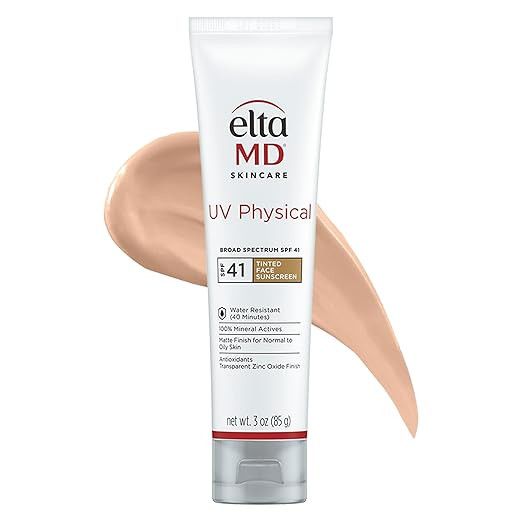 EltaMD UV Physical Tinted Sunscreen for Face, SPF 41 Tinted Sunscreen, 100% Mineral Active Sunscr... | Amazon (US)
