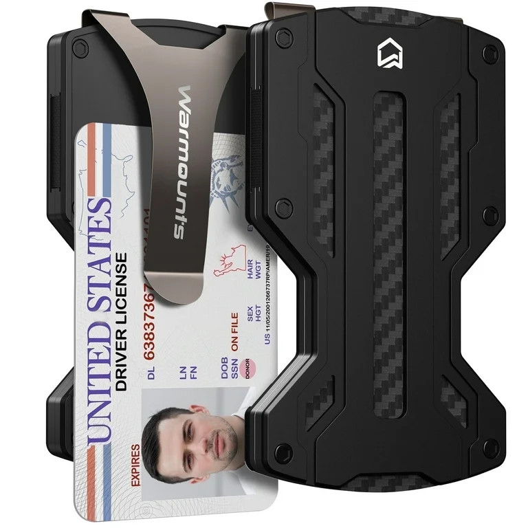 WARMOUNTS Men's Metal Wallet, Carbon Fiber Wallet with Money Clip & Credit Card Holder, RFID Bloc... | Walmart (US)