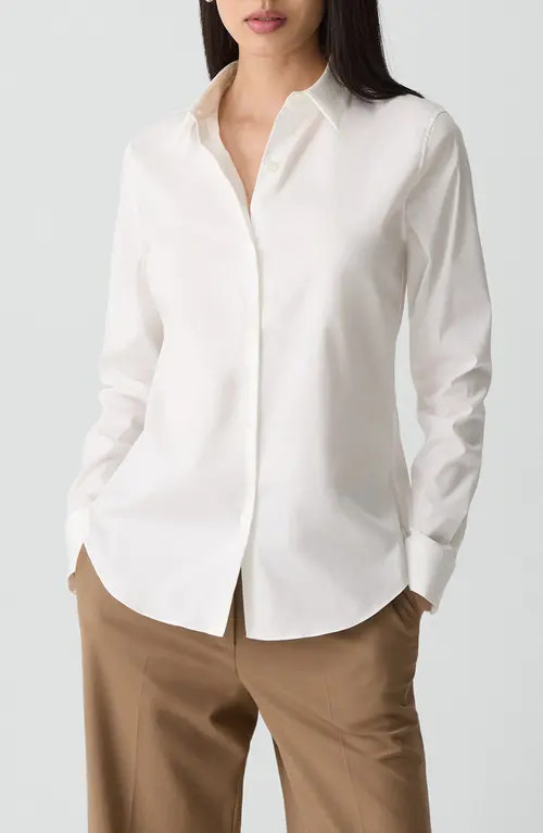 Theory Classic Fitted Button-Up Shirt in White - 100 at Nordstrom, Size Petite | Nordstrom