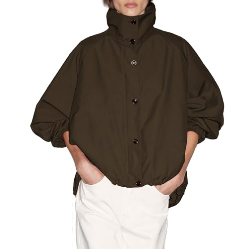 Women Bomber Jacket Casual Long Sleeve High Neck Zip Up Button Puff Fall Coats Lightweight Street... | Amazon (US)