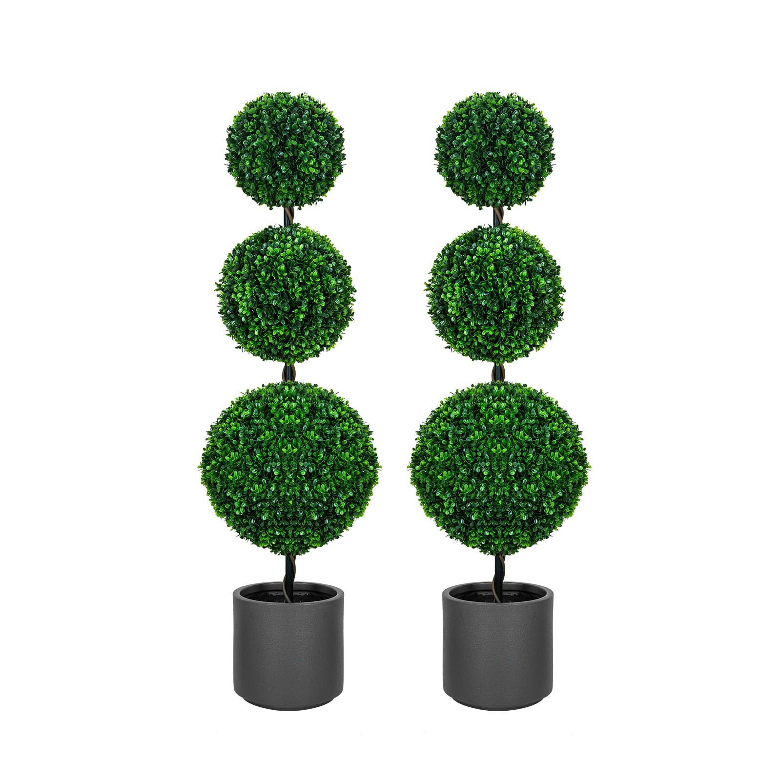 4FT Artificial Triple Ball Topiary Trees with Gray Planter Pot, Outdoor Indoor Realistic Faux Shr... | Amazon (US)