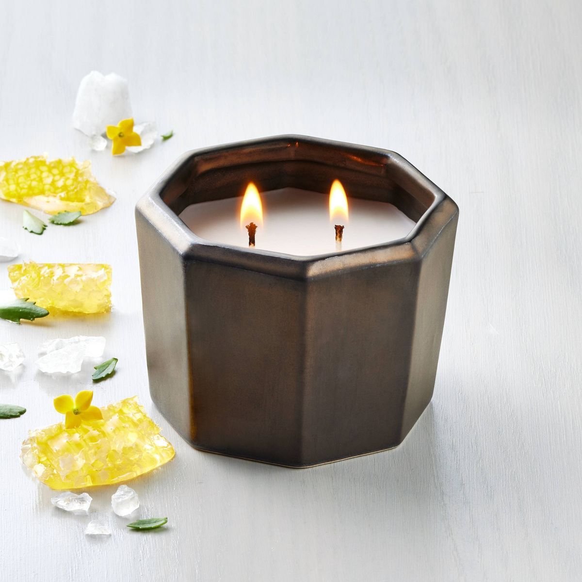 Octagonal Ceramic Salted Honey Jar Candle Metallic Bronze  - Hearth & Hand™ with Magnolia | Target