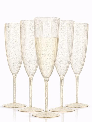 WDF 36-Pack Plastic Champagne Flutes - Gold Glitter Champagne Glasses Disposable - Perfect for Th... | Amazon (US)