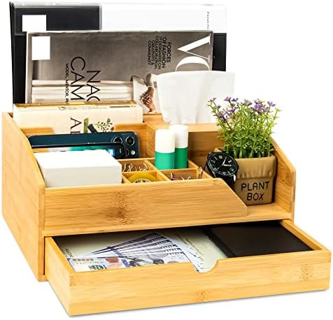 JARLINK Bamboo Desk Drawer Organizer, 2 Tier Large Capacity Storage Durable Wood Table Top Storage f | Amazon (US)