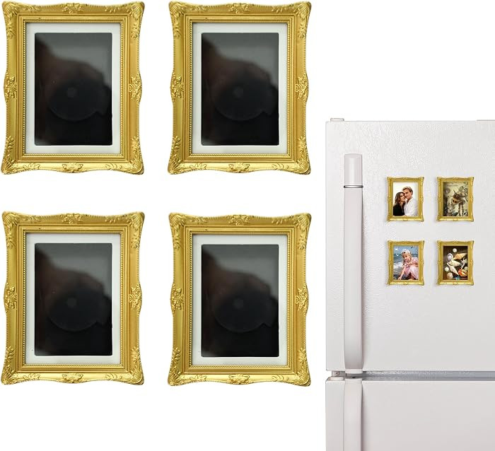 4 Pack Magnetic Picture Frames for Refrigerator - 3"x2" Vintage Mini Gold Photo Frames(Dimensions... | Amazon (US)