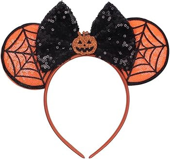 JIAHANG Halloween Mouse Ears Headband Sequin Bow Pumpkin Hair Hoop, Party Decoration Costume Head... | Amazon (US)