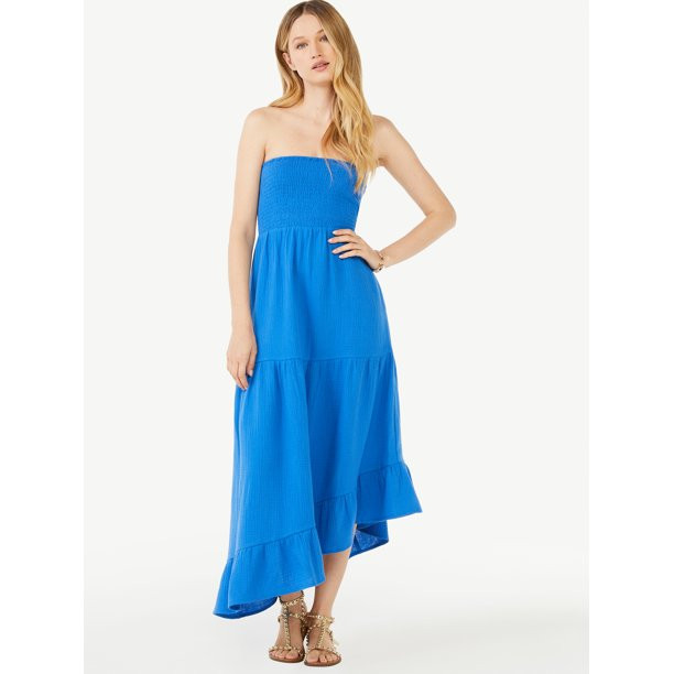 Scoop Women's Strapless Asymmetric Midi Sundress | Walmart (US)