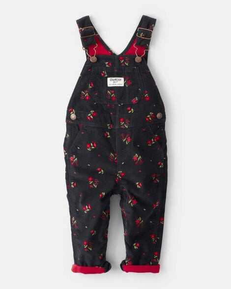 Baby Girl Floral Print Corduroy Overalls - Black | Carter's Inc