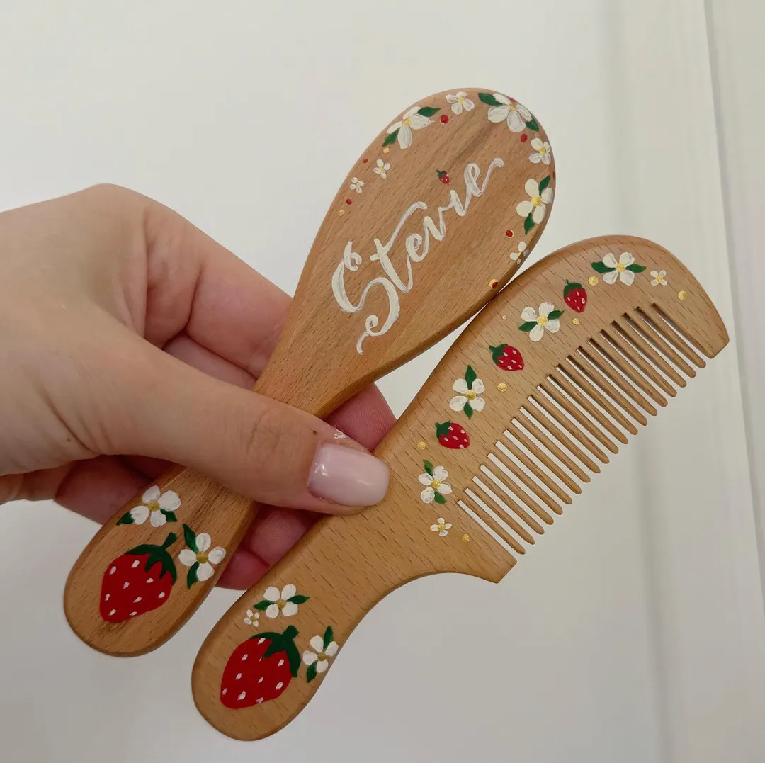 Baby Hairbrush Comb, Hand-painted, Birthday, Christmas, Baby Shower Gift - Etsy | Etsy (US)
