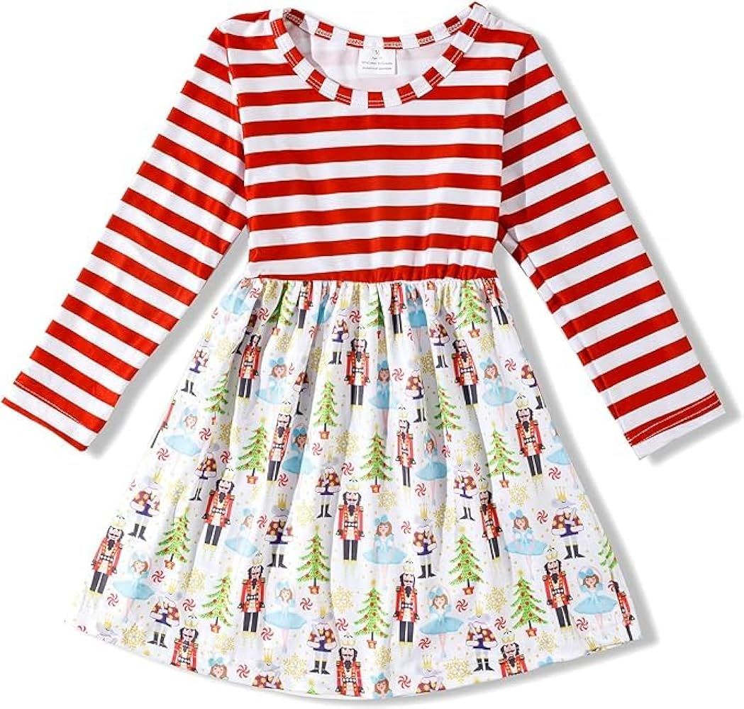 Merry Christmas Toddler Girls Dress Lollipop Candy Print Long Sleeve Apparel 3-8Y | Amazon (US)