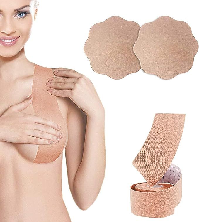 Boob Tape, Breast Lift Tape and Nipple Covers, Push up Tape and Breast Pasties Strapless Bra Tape... | Amazon (US)
